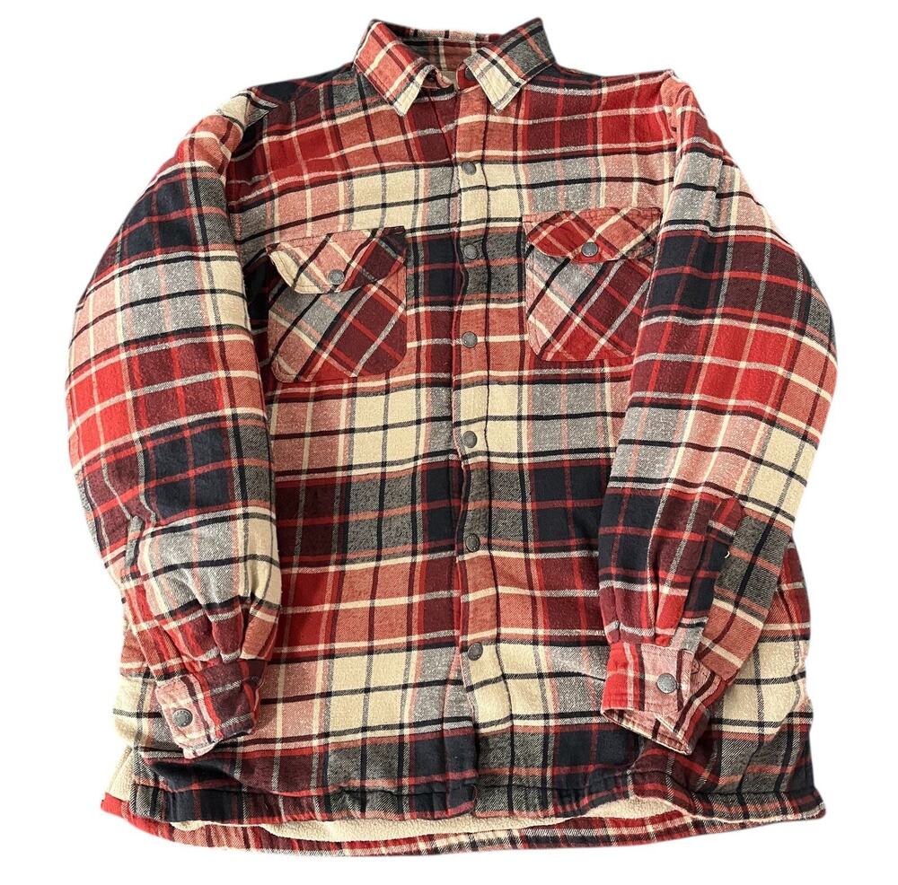 Canyon Guide Outfitters Flannel Shirt Jacket Men’s L Sherpa Lined Chore Snap Up